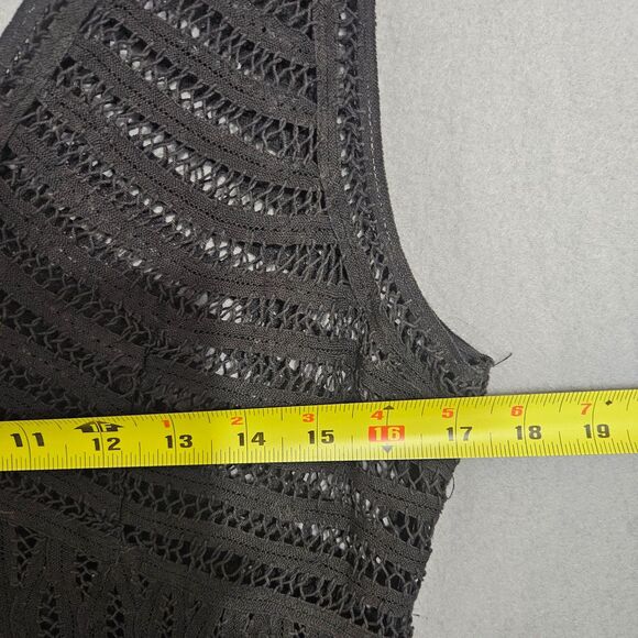 Black Eyelete Lace Gothy Romantic Over Bust Corset Blouse Sheer Fitted Top S/M - Picture 5 of 6